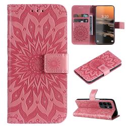 Embossing Sunflower Leather Wallet Case for Samsung Galaxy S23 Ultra - Pink