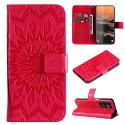 Embossing Sunflower Leather Wallet Case for Samsung Galaxy S23 Ultra - Red