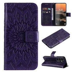 Embossing Sunflower Leather Wallet Case for Samsung Galaxy S23 Ultra - Purple
