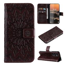 Embossing Sunflower Leather Wallet Case for Samsung Galaxy S23 Ultra - Brown