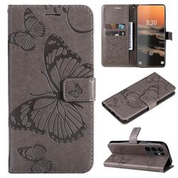 Embossing 3D Butterfly Leather Wallet Case for Samsung Galaxy S23 Ultra - Gray