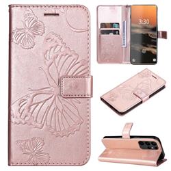 Embossing 3D Butterfly Leather Wallet Case for Samsung Galaxy S23 Ultra - Rose Gold