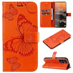 Embossing 3D Butterfly Leather Wallet Case for Samsung Galaxy S23 Ultra - Orange