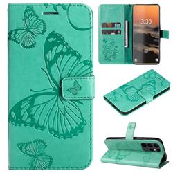 Embossing 3D Butterfly Leather Wallet Case for Samsung Galaxy S23 Ultra - Green