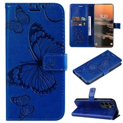 Embossing 3D Butterfly Leather Wallet Case for Samsung Galaxy S23 Ultra - Blue