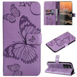 Embossing 3D Butterfly Leather Wallet Case for Samsung Galaxy S23 Ultra - Purple