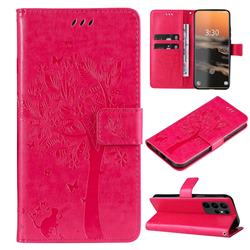 Embossing Butterfly Tree Leather Wallet Case for Samsung Galaxy S23 Ultra - Rose