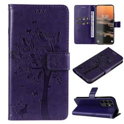 Embossing Butterfly Tree Leather Wallet Case for Samsung Galaxy S23 Ultra - Purple