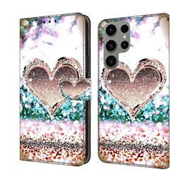 Pink Diamond Heart Crystal PU Leather Protective Wallet Case Cover for Samsung Galaxy S23 Ultra