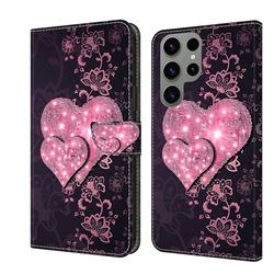 Lace Heart Crystal PU Leather Protective Wallet Case Cover for Samsung Galaxy S23 Ultra