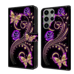 Purple Flower Butterfly Crystal PU Leather Protective Wallet Case Cover for Samsung Galaxy S23 Ultra