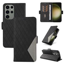 Grid Pattern Splicing Protective Wallet Case Cover for Samsung Galaxy S23 Ultra - Black