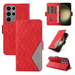 Grid Pattern Splicing Protective Wallet Case Cover for Samsung Galaxy S23 Ultra - Red