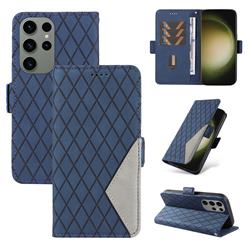 Grid Pattern Splicing Protective Wallet Case Cover for Samsung Galaxy S23 Ultra - Blue