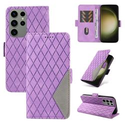 Grid Pattern Splicing Protective Wallet Case Cover for Samsung Galaxy S23 Ultra - Purple