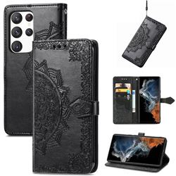 Embossing Imprint Mandala Flower Leather Wallet Case for Samsung Galaxy S23 Ultra - Black
