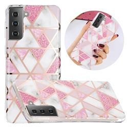 Pink Rhombus Galvanized Rose Gold Marble Phone Back Cover for Samsung Galaxy S21 / Galaxy S30