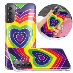 Rainbow Heart Painted Galvanized Electroplating Soft Phone Case Cover for Samsung Galaxy S21 / Galaxy S30