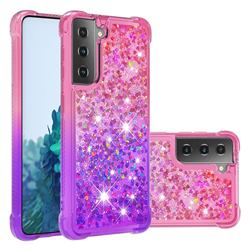 Rainbow Gradient Liquid Glitter Quicksand Sequins Phone Case for Samsung Galaxy S21 - Pink Purple