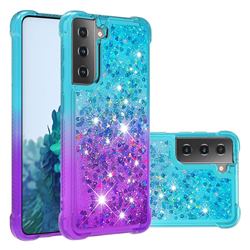 Rainbow Gradient Liquid Glitter Quicksand Sequins Phone Case for Samsung Galaxy S21 - Blue Purple