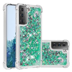 Dynamic Liquid Glitter Sand Quicksand TPU Case for Samsung Galaxy S21 - Green Love Heart
