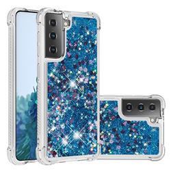 Dynamic Liquid Glitter Sand Quicksand TPU Case for Samsung Galaxy S21 - Blue Love Heart