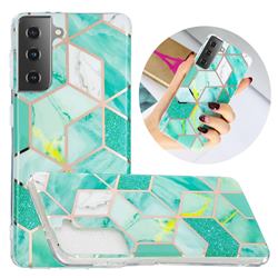 Green Glitter Painted Marble Electroplating Protective Case for Samsung Galaxy S21