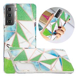 Green Triangle Painted Marble Electroplating Protective Case for Samsung Galaxy S21