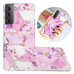 Purple Flower Painted Marble Electroplating Protective Case for Samsung Galaxy S21