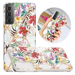 Tropical Rainforest Flower Painted Marble Electroplating Protective Case for Samsung Galaxy S21