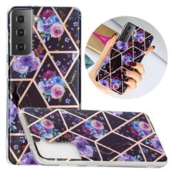 Black Flower Painted Marble Electroplating Protective Case for Samsung Galaxy S21