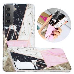 Pink and Black Painted Marble Electroplating Protective Case for Samsung Galaxy S21