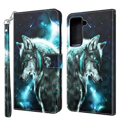 Snow Wolf 3D Painted Leather Wallet Case for Samsung Galaxy S21 / Galaxy S30
