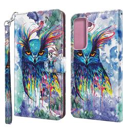 Watercolor Owl 3D Painted Leather Wallet Case for Samsung Galaxy S21 / Galaxy S30