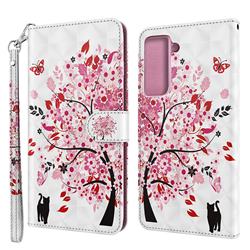 Tree and Cat 3D Painted Leather Wallet Case for Samsung Galaxy S21 / Galaxy S30