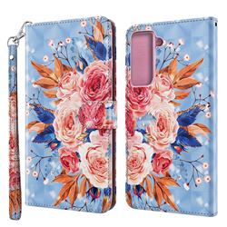 Rose Flower 3D Painted Leather Wallet Case for Samsung Galaxy S21 / Galaxy S30
