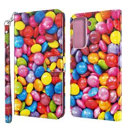 Colorful Jelly Beans 3D Painted Leather Wallet Case for Samsung Galaxy S21 / Galaxy S30