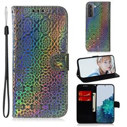 Laser Circle Shining Leather Wallet Phone Case for Samsung Galaxy S21 / Galaxy S30 - Silver