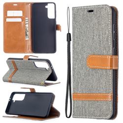 Jeans Cowboy Denim Leather Wallet Case for Samsung Galaxy S21 / Galaxy S30 - Gray
