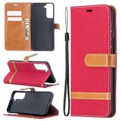 Jeans Cowboy Denim Leather Wallet Case for Samsung Galaxy S21 / Galaxy S30 - Red