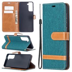 Jeans Cowboy Denim Leather Wallet Case for Samsung Galaxy S21 / Galaxy S30 - Green