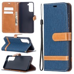 Jeans Cowboy Denim Leather Wallet Case for Samsung Galaxy S21 / Galaxy S30 - Dark Blue