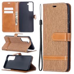 Jeans Cowboy Denim Leather Wallet Case for Samsung Galaxy S21 / Galaxy S30 - Brown