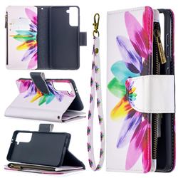 Seven-color Flowers Binfen Color BF03 Retro Zipper Leather Wallet Phone Case for Samsung Galaxy S21 / Galaxy S30