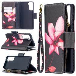 Lotus Flower Binfen Color BF03 Retro Zipper Leather Wallet Phone Case for Samsung Galaxy S21 / Galaxy S30