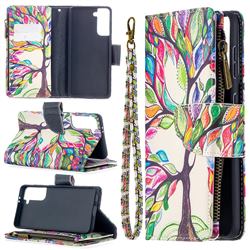 The Tree of Life Binfen Color BF03 Retro Zipper Leather Wallet Phone Case for Samsung Galaxy S21 / Galaxy S30