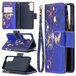 Purple Butterfly Binfen Color BF03 Retro Zipper Leather Wallet Phone Case for Samsung Galaxy S21 / Galaxy S30