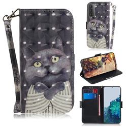 Cat Embrace 3D Painted Leather Wallet Phone Case for Samsung Galaxy S21 / Galaxy S30