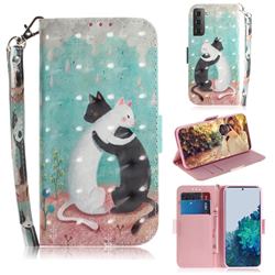 Black and White Cat 3D Painted Leather Wallet Phone Case for Samsung Galaxy S21 / Galaxy S30
