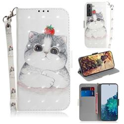 Cute Tomato Cat 3D Painted Leather Wallet Phone Case for Samsung Galaxy S21 / Galaxy S30